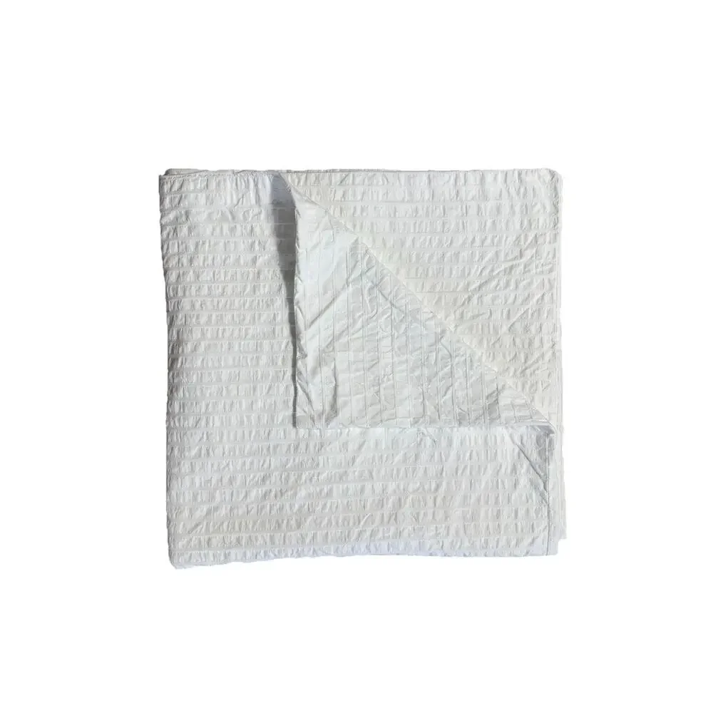 White Textured Stripe Cotton Duvet Cover in Full Size Snap Buttons Beddings